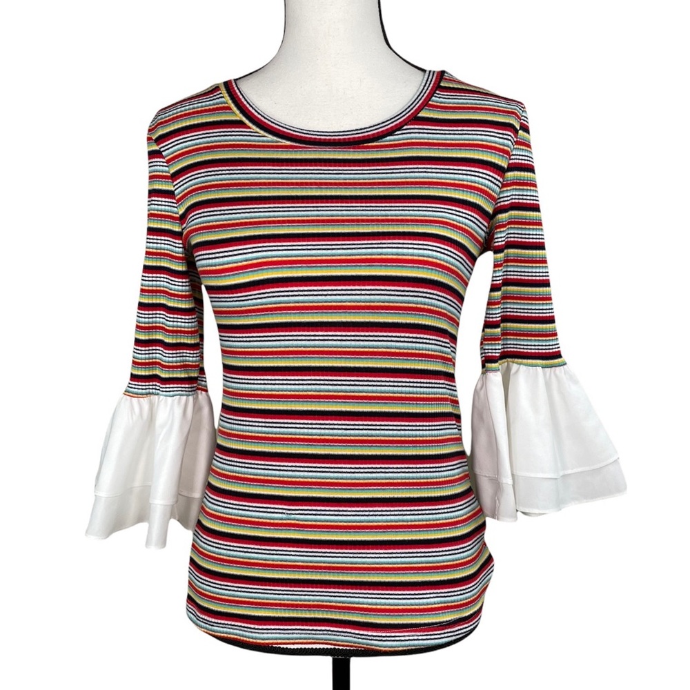 Falling Love Rainbow Stripe Top with Bell Sleeves